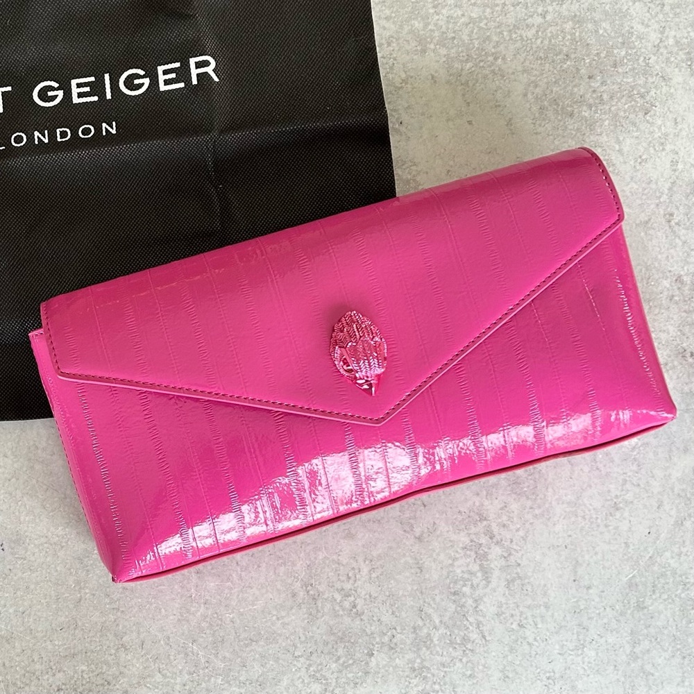 KURT GEIGER LONDON Shoreditch Leather Envelope Convertible Clutch, Pink
